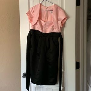 Modest Pink & Black Knee Length Dress with Pockets
